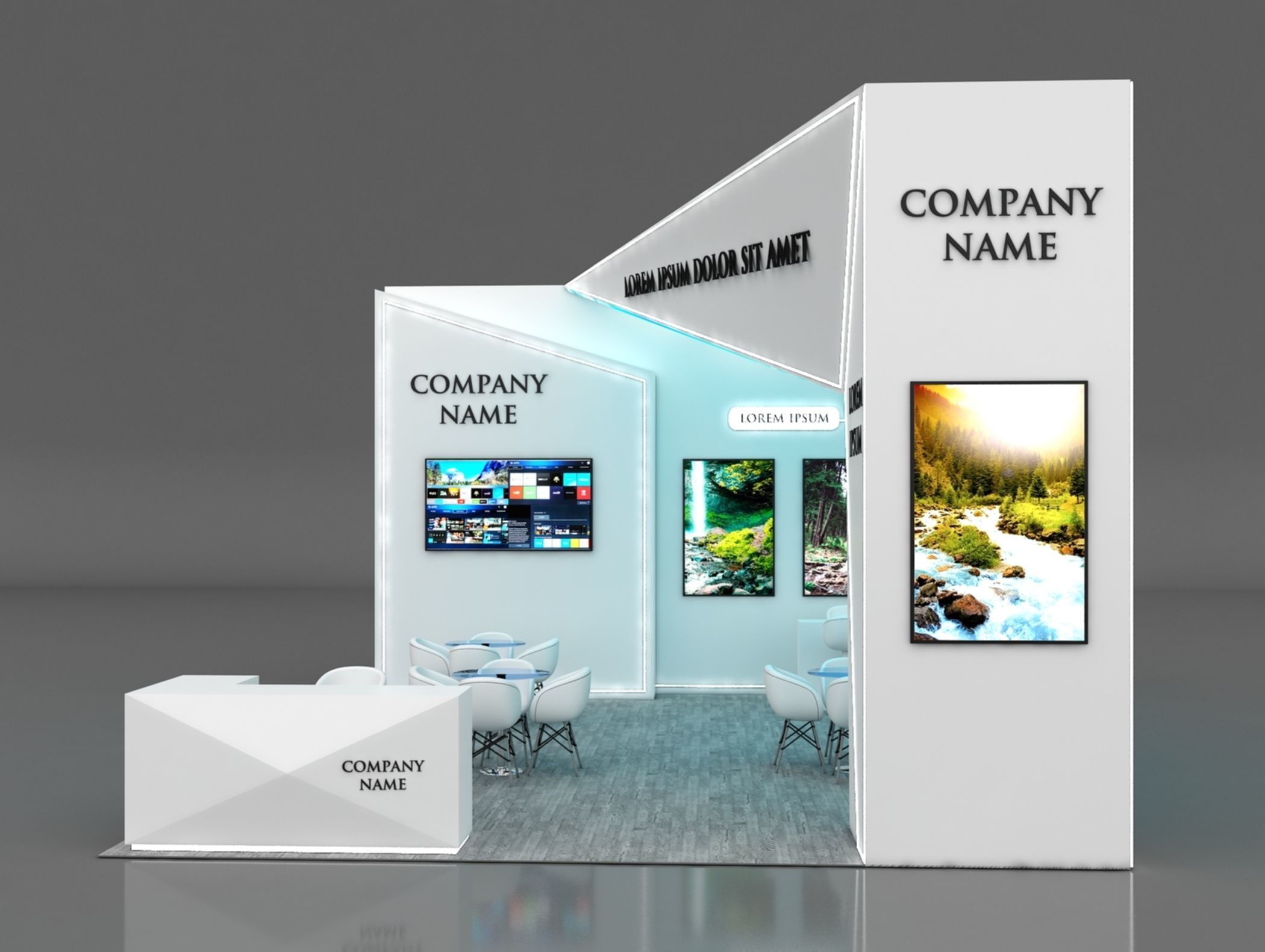 Booth Exhibition Stand Stall 8x6m Height 450 cm 3 Side Open 3D model_4