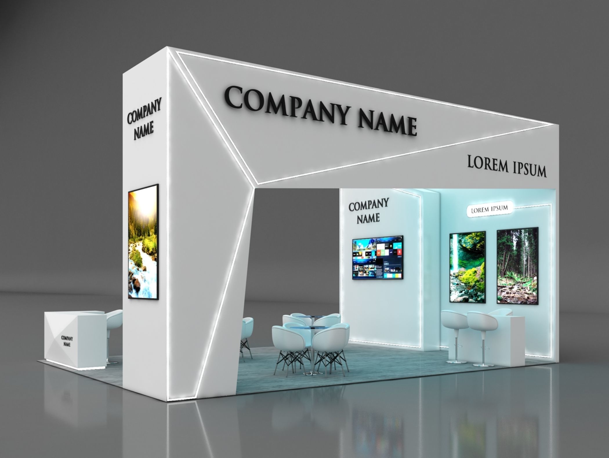 Booth Exhibition Stand Stall 8x6m Height 450 cm 3 Side Open 3D model_2