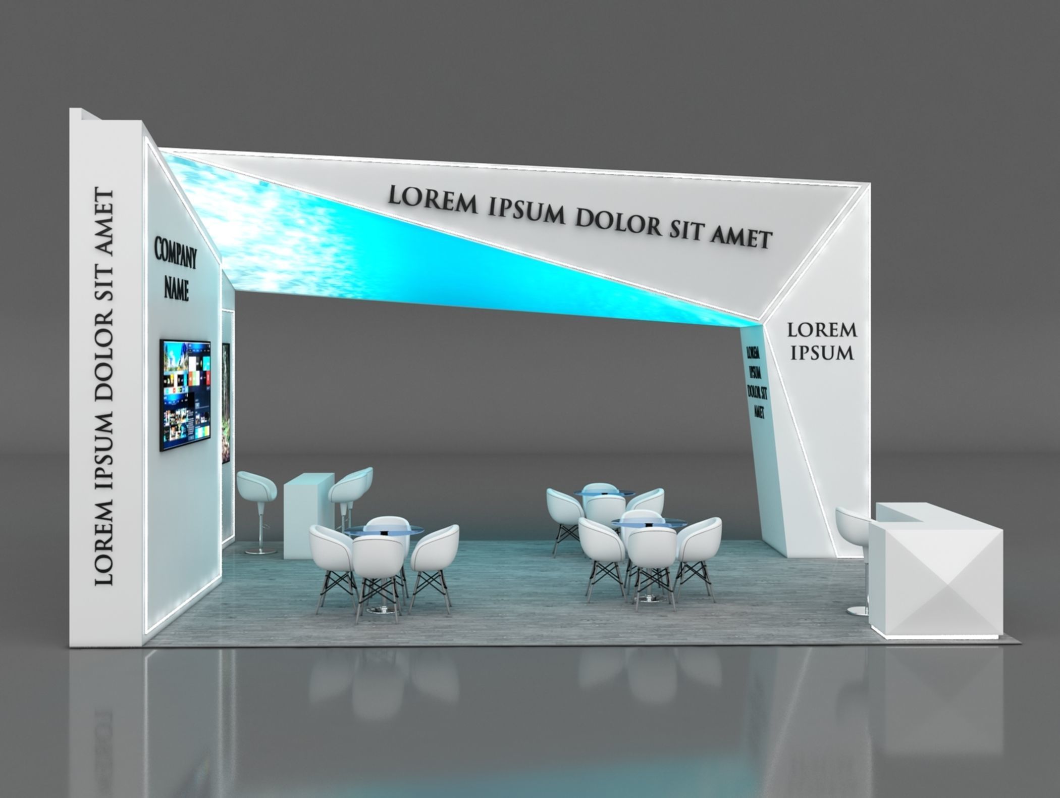 Booth Exhibition Stand Stall 8x6m Height 450 cm 3 Side Open 3D model_6