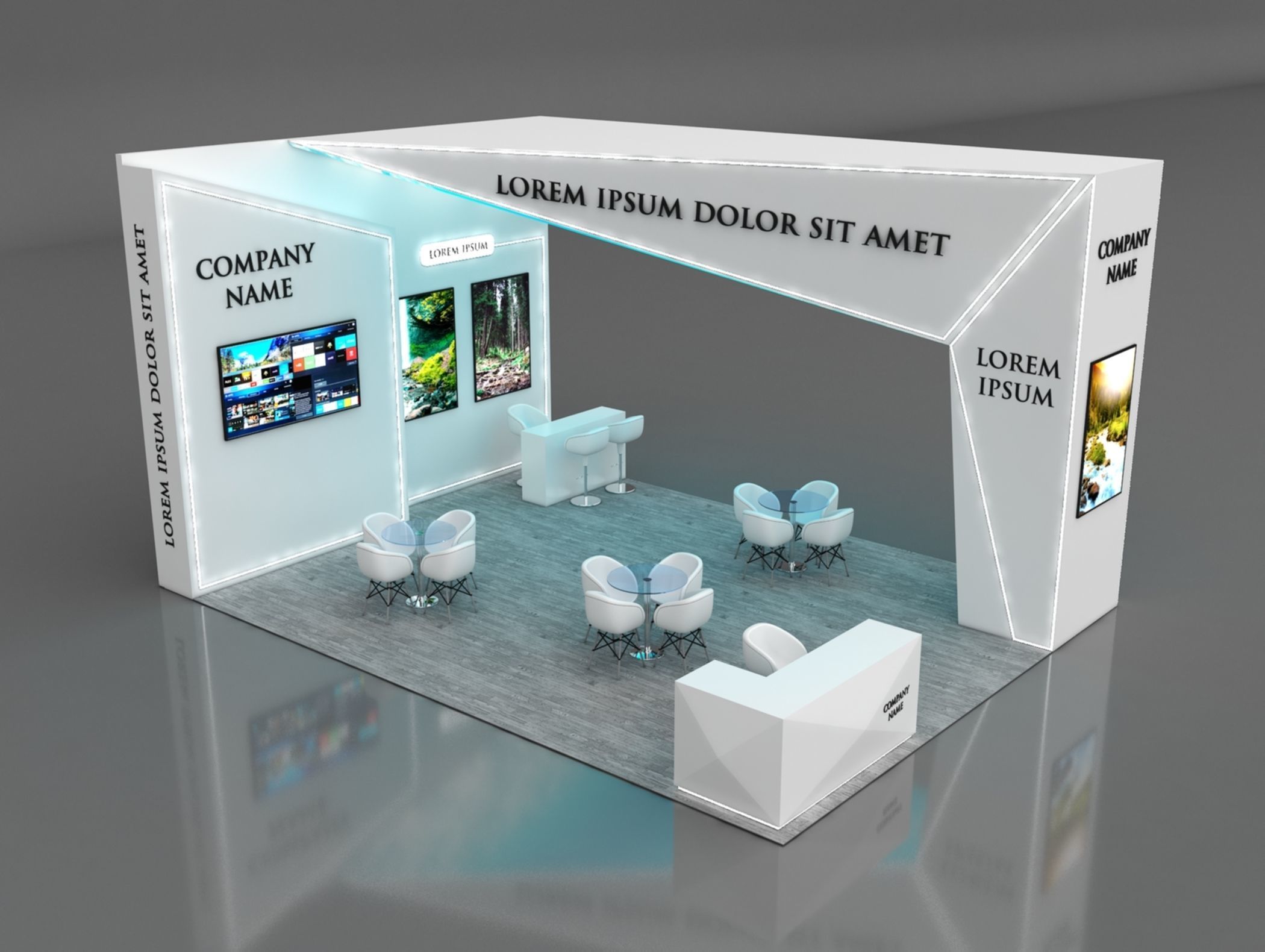 Booth Exhibition Stand Stall 8x6m Height 450 cm 3 Side Open 3D model_1