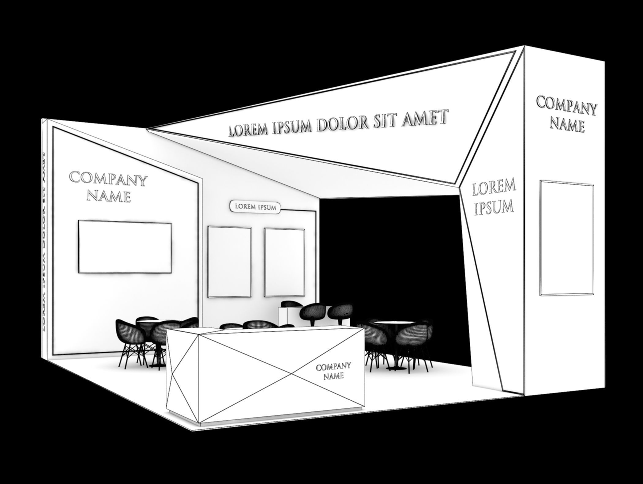 Booth Exhibition Stand Stall 8x6m Height 450 cm 3 Side Open 3D model_8