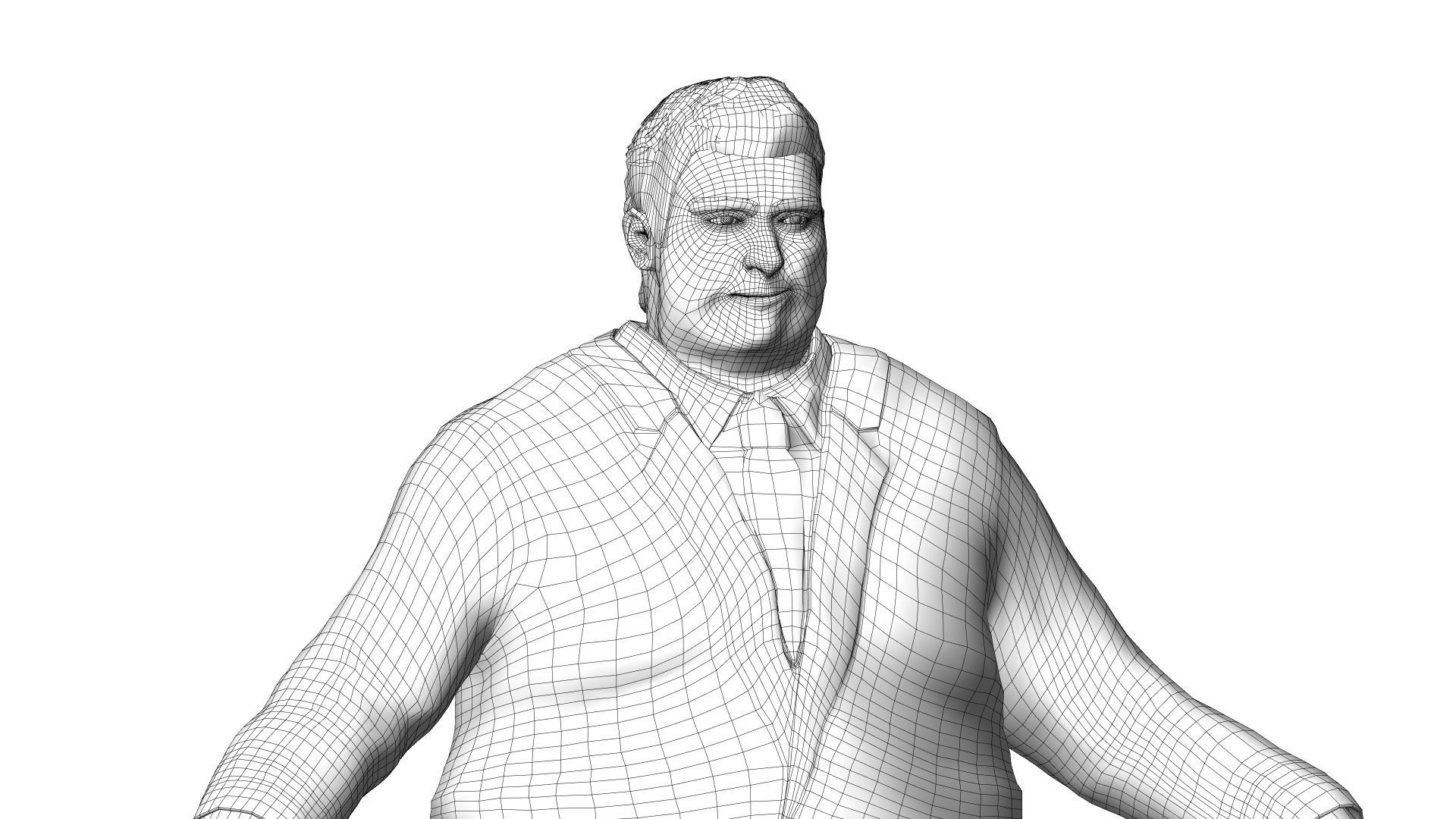 Fat man in a suit Low-poly 3D model_10