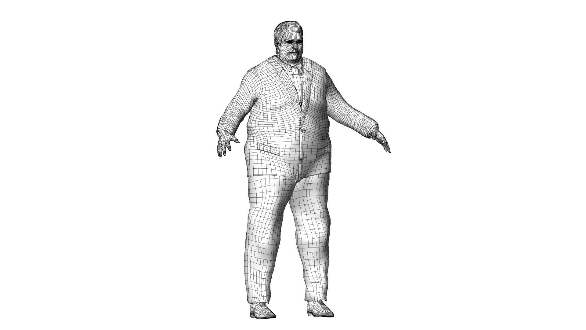 Fat man in a suit Low-poly 3D model_11