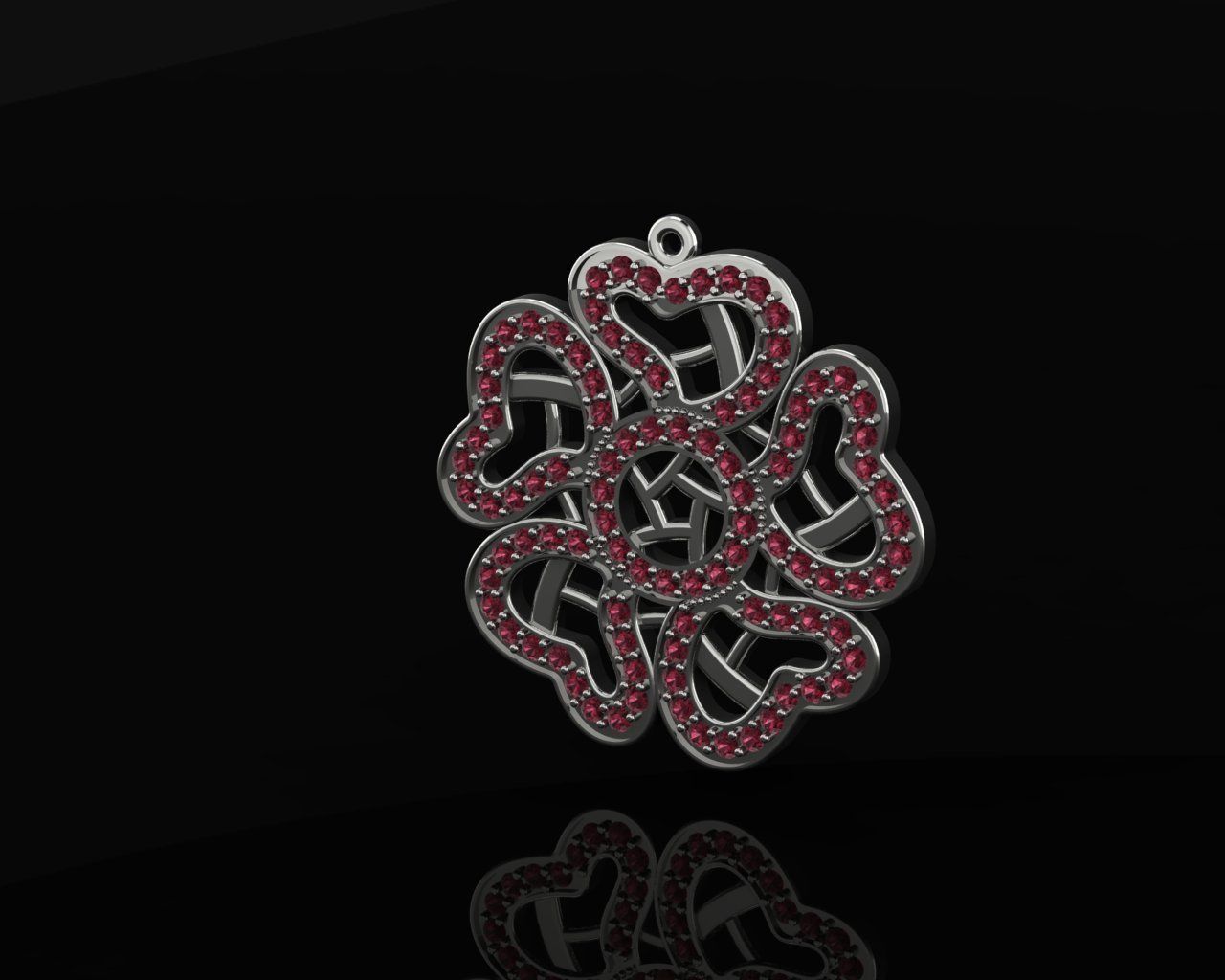 Pendant flower heart with round gems 3D print model_3