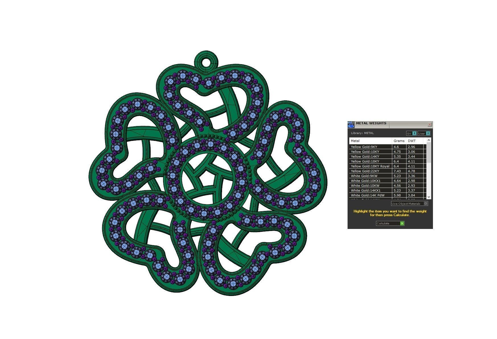 Pendant flower heart with round gems 3D print model_5