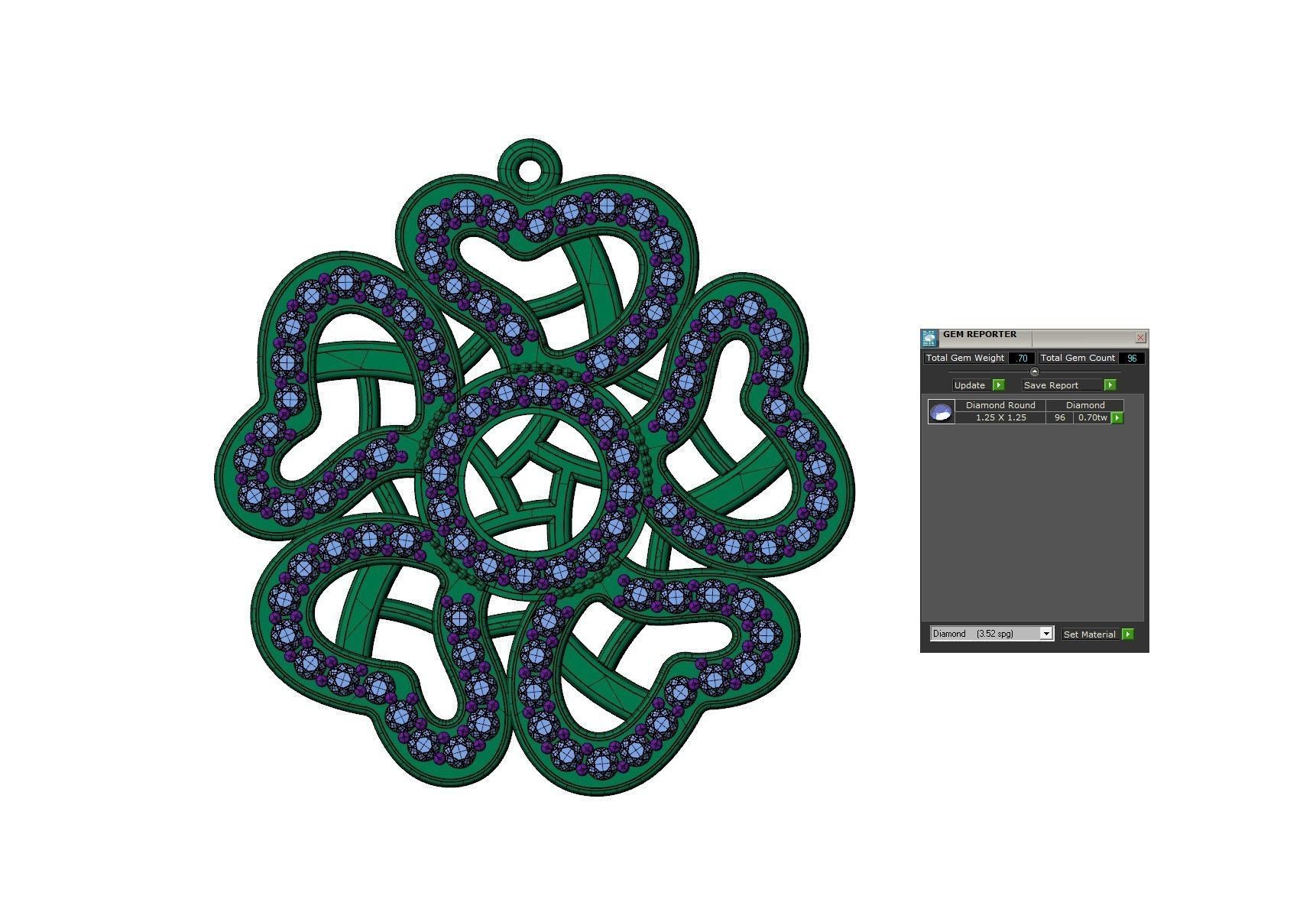 Pendant flower heart with round gems 3D print model_4