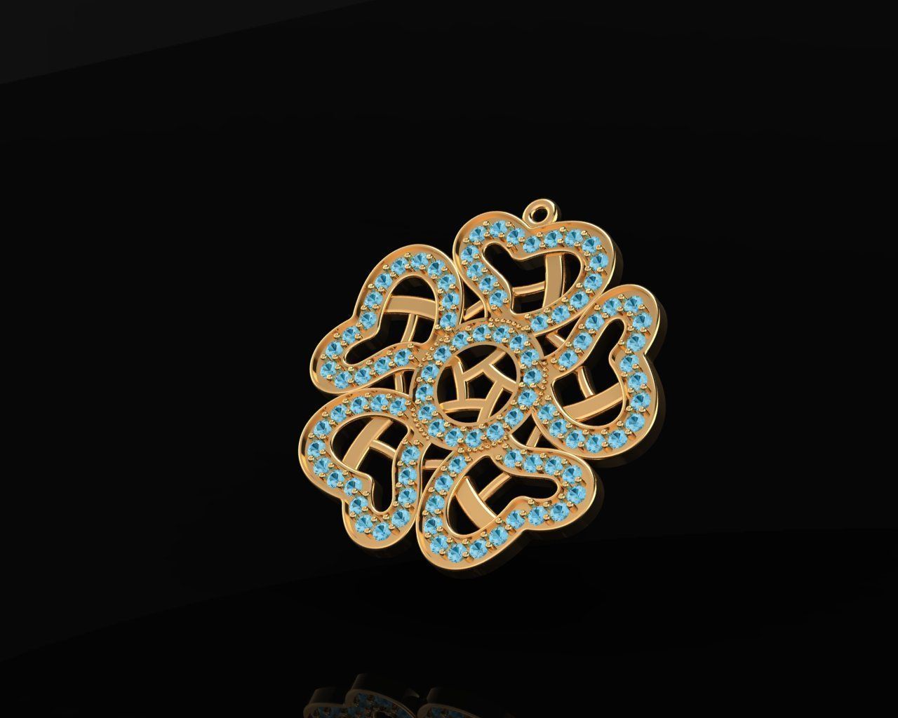 Pendant flower heart with round gems 3D print model_2