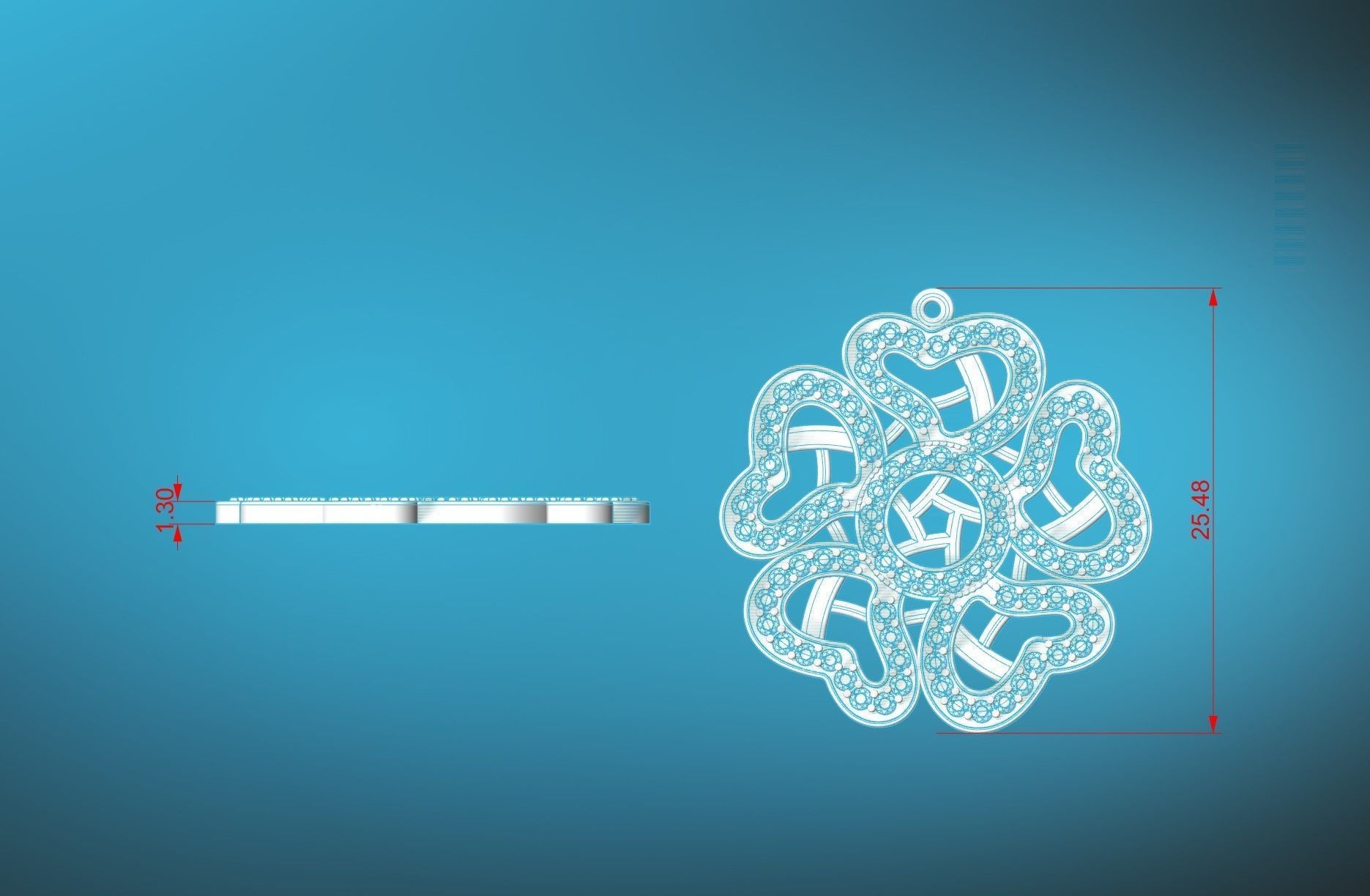 Pendant flower heart with round gems 3D print model_6