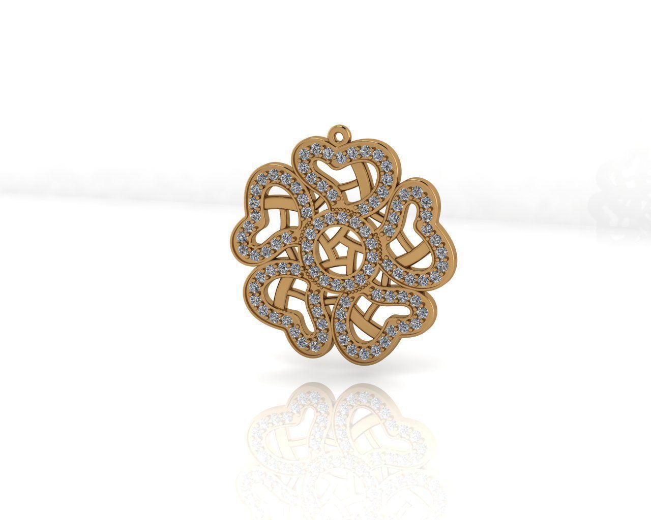 Pendant flower heart with round gems 3D print model_1