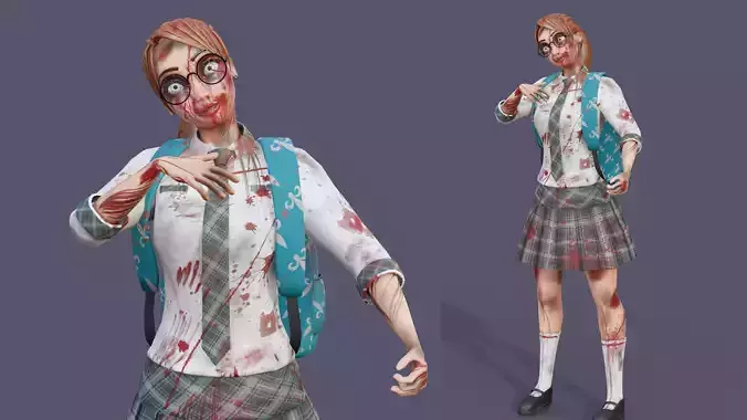 Cartoon School Girl Zombie Rigged Blender