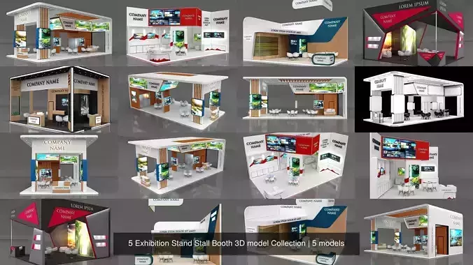 5 Exhibition Stand Stall Booth 3D model Collection 