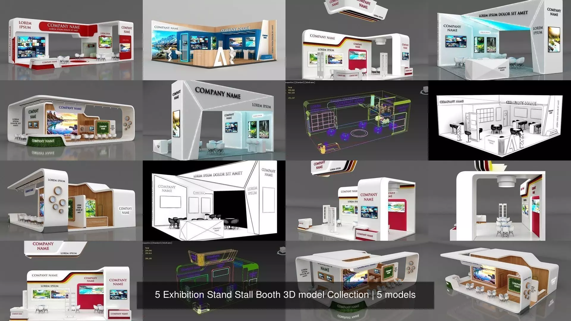 5 Exhibition Stand Stall Booth 3D model Collection _0