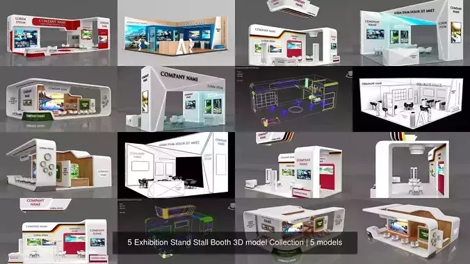 5 Exhibition Stand Stall Booth 3D model Collection