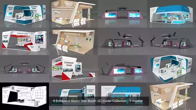 5 Exhibition Stand Stall Booth 3D model Collection 