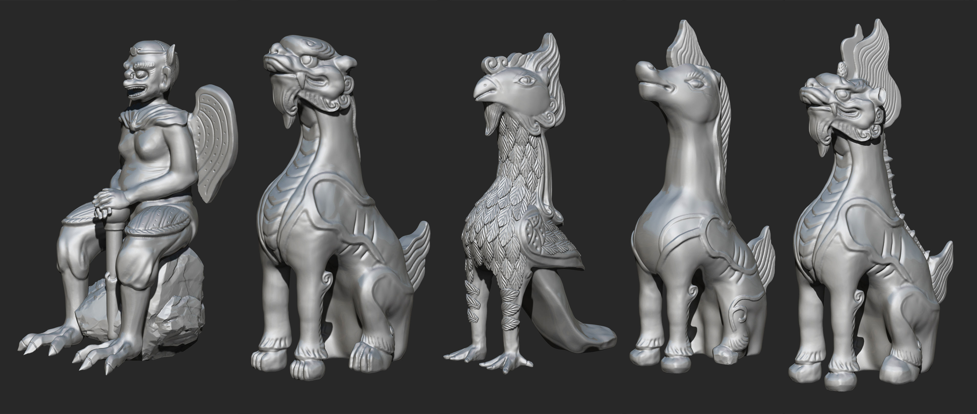 animal ornaments on house-ridges 3D model_3