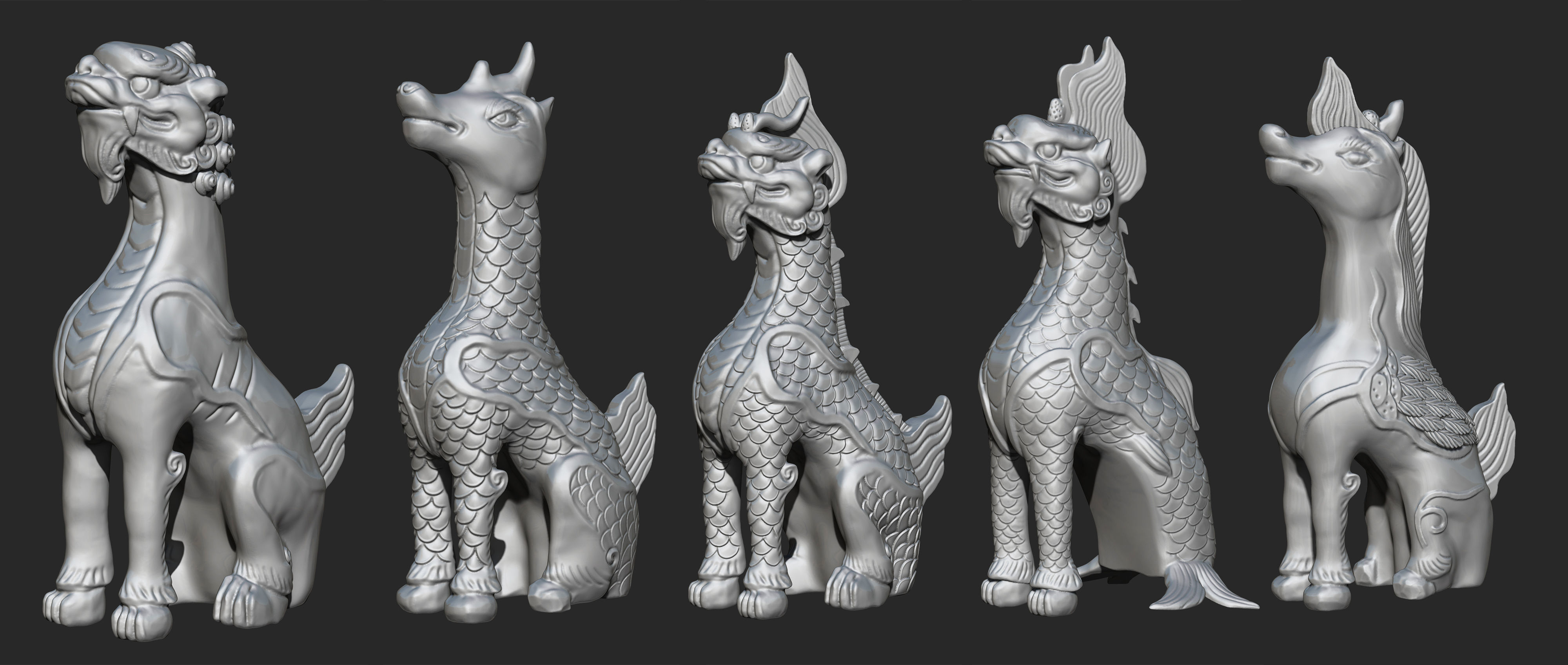 animal ornaments on house-ridges 3D model_2