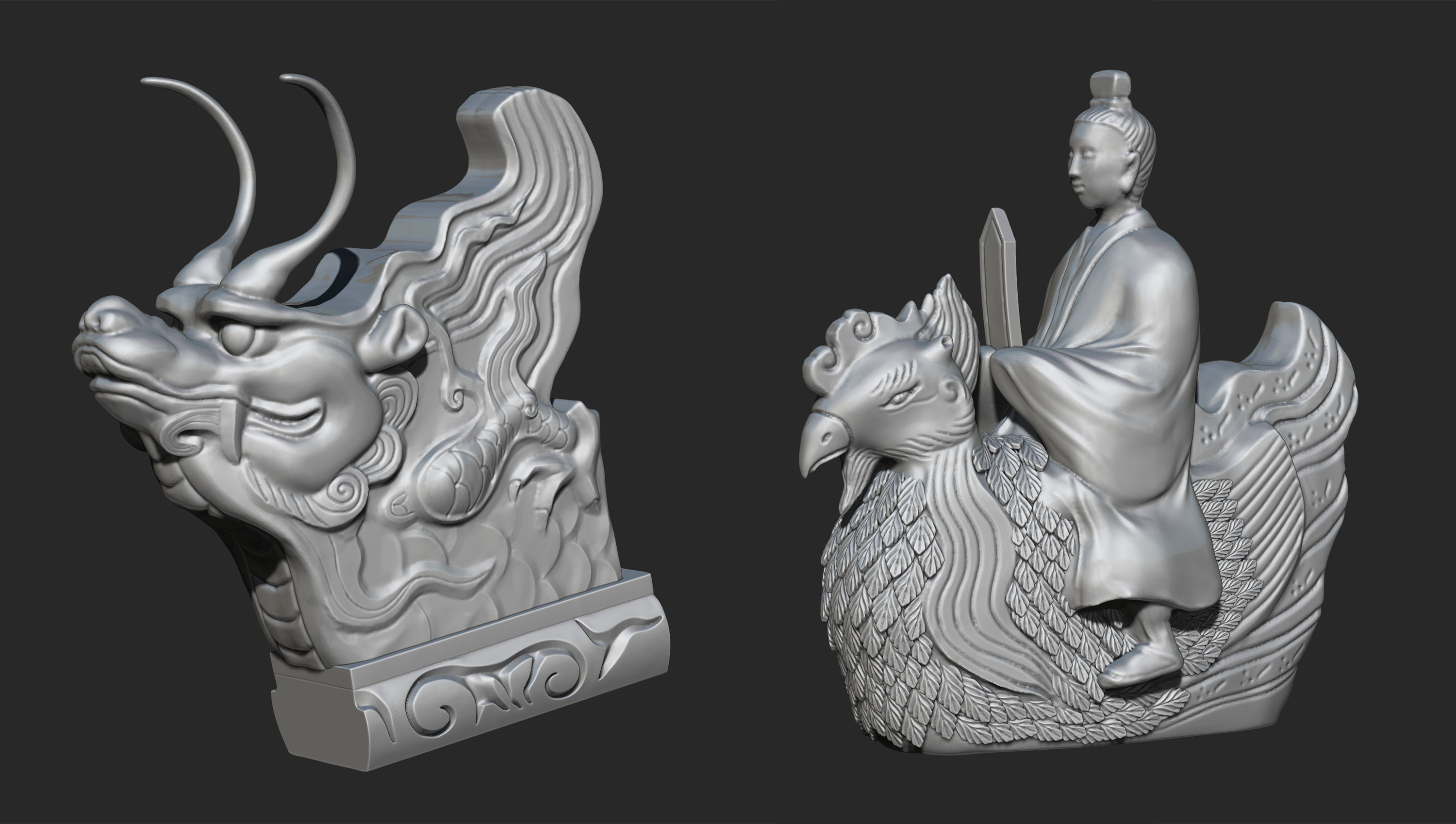 animal ornaments on house-ridges 3D model_4