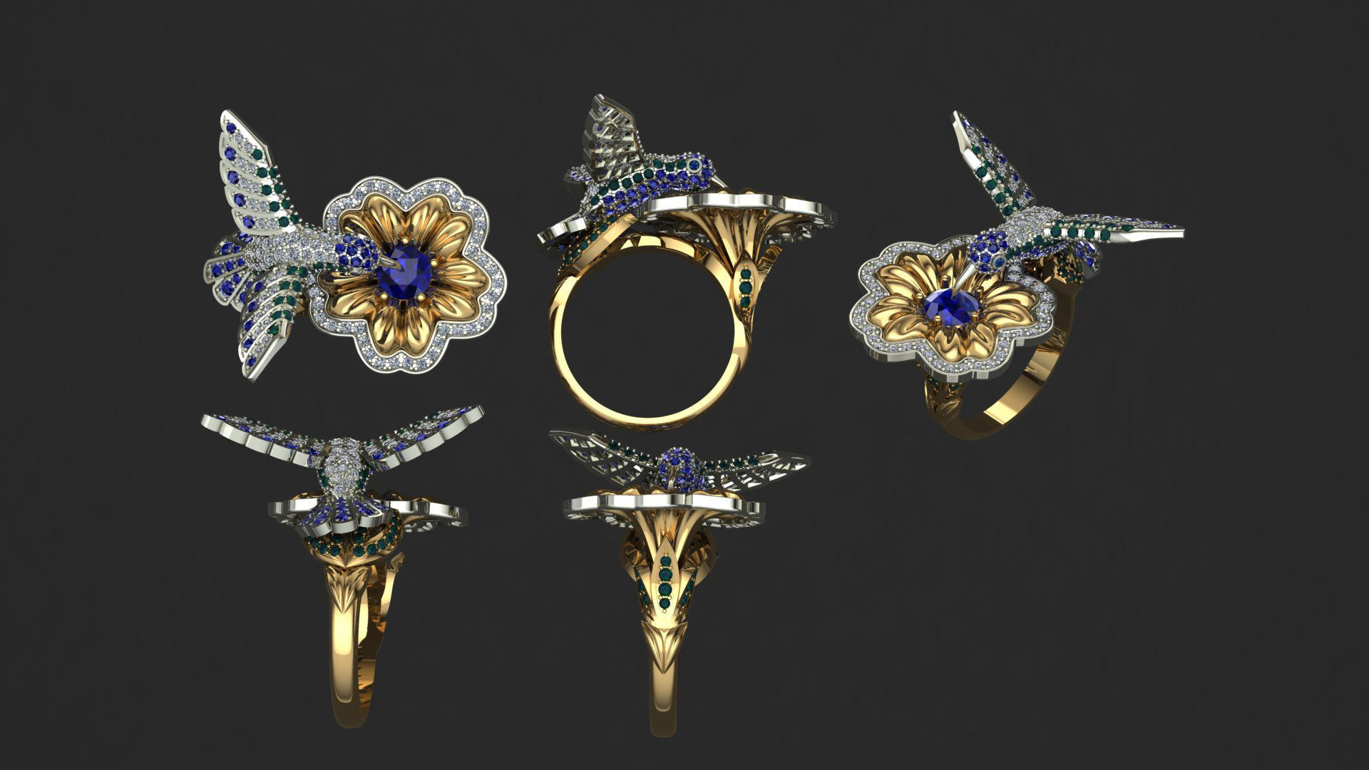 Hummingbird Ring 3D print model_2