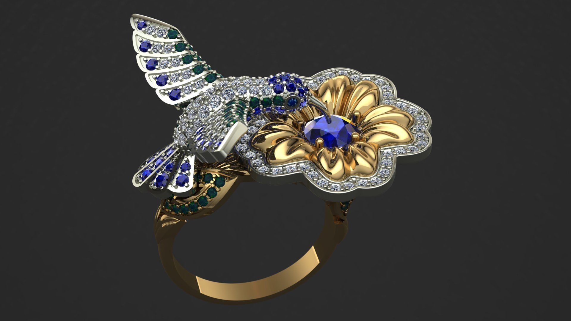 Hummingbird Ring 3D print model_3