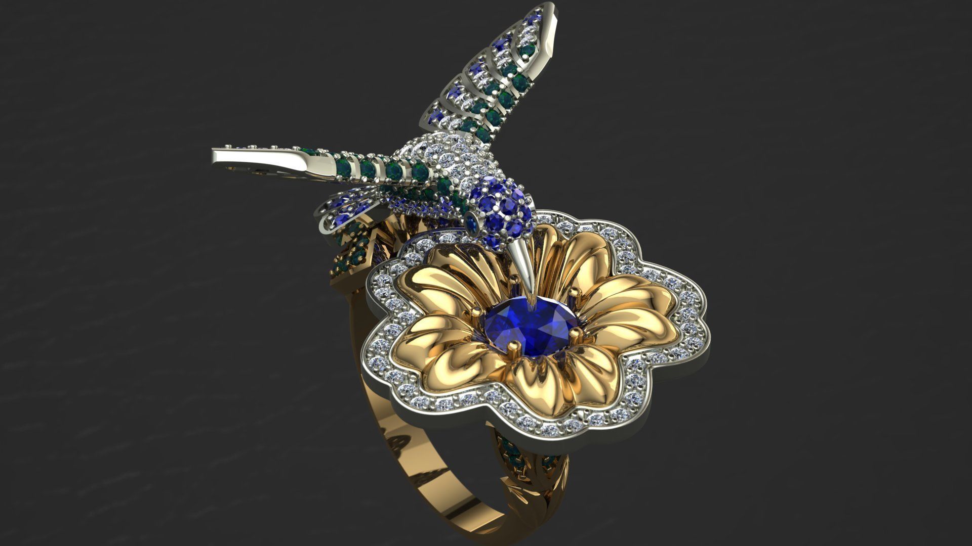 Hummingbird Ring 3D print model_4