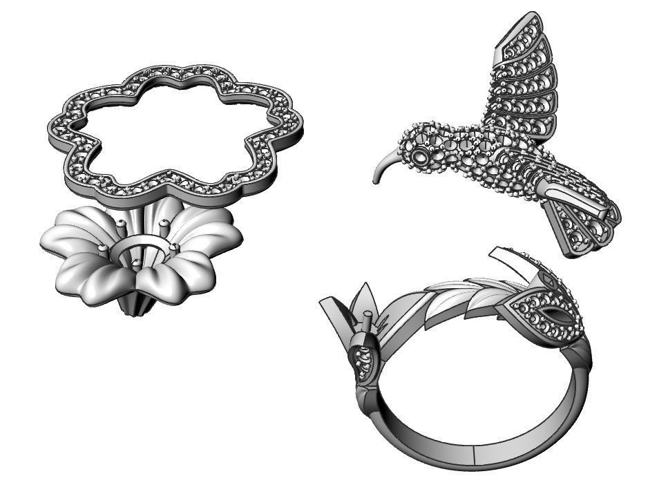 Hummingbird Ring 3D print model_8