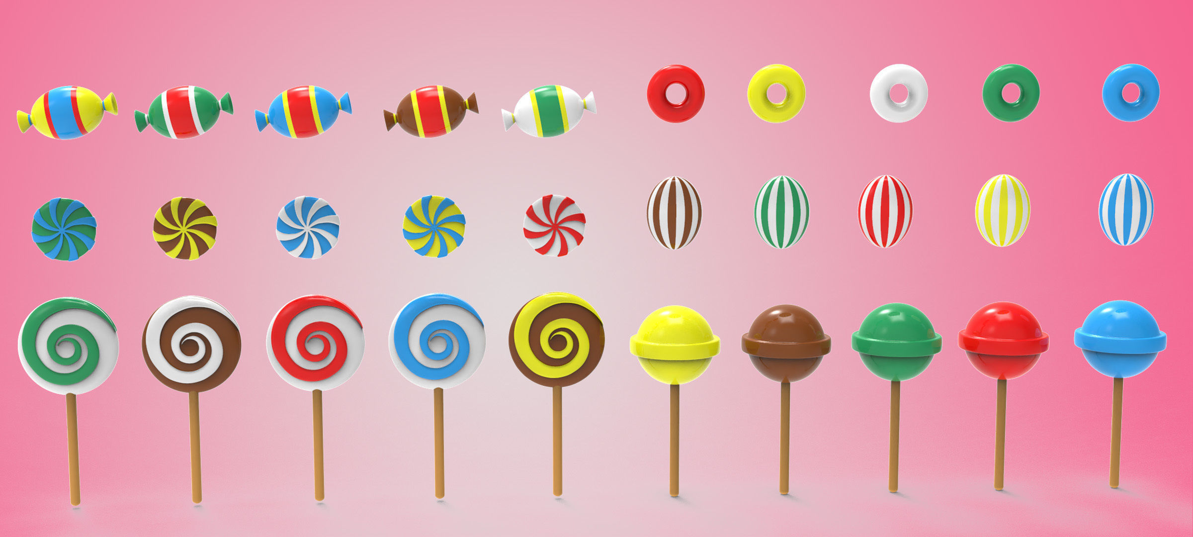 Candy Collection set of pins 3D model_2