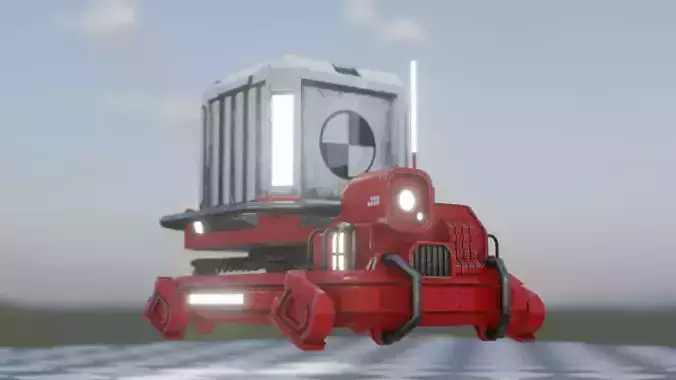 red sci-fi Cargo Delivery floor robot Drone Low-poly 3D model