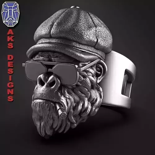 Animal ring jewelry Gangster smoking Gorilla v2 3D print model
