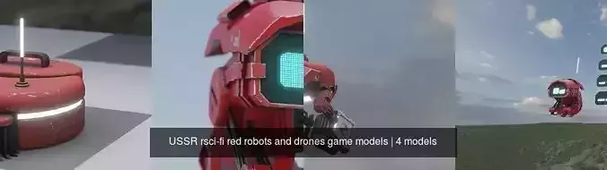 USSR rsci-fi red robots and drones game models 3D Model Collection