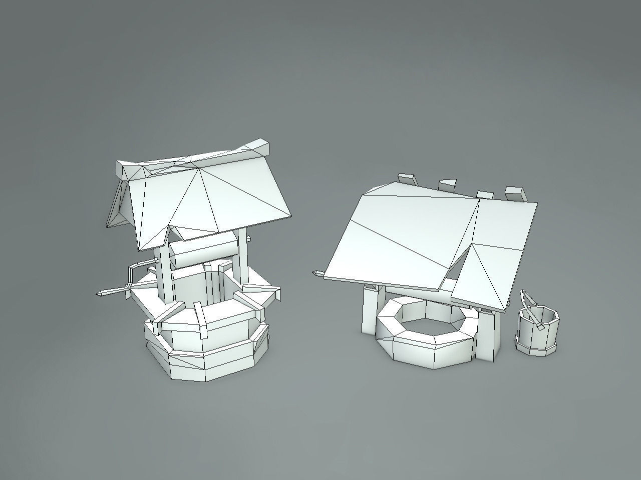 Old Wells - Handpainted Low-poly 3D model_1