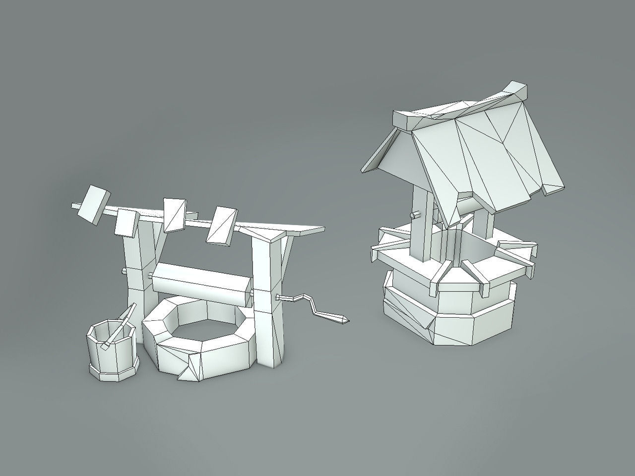 Old Wells - Handpainted Low-poly 3D model_3