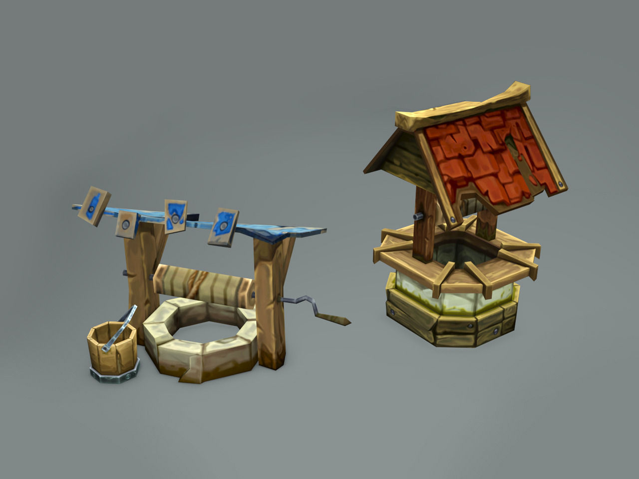 Old Wells - Handpainted Low-poly 3D model_2