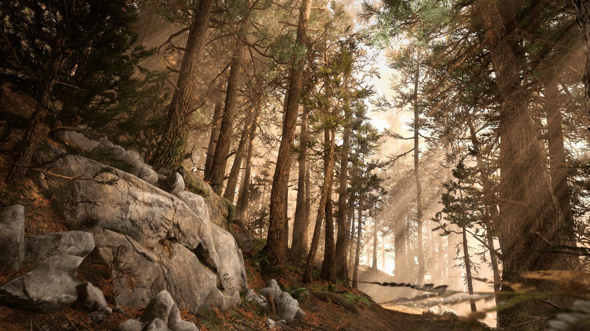 Rocky Pine Trees Forest Biome Low-poly 3D model_7