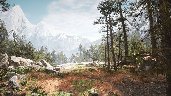 Rocky Pine Trees Forest Biome Low-poly 3D model 5