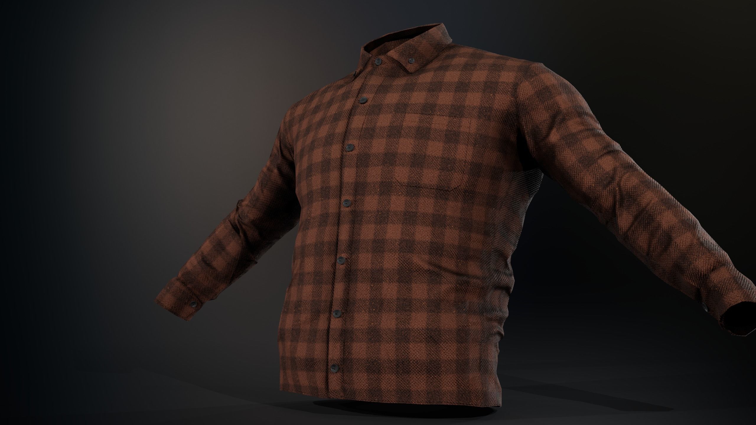 Brown Flannel Button Up Shirt  Low-poly 3D model_7