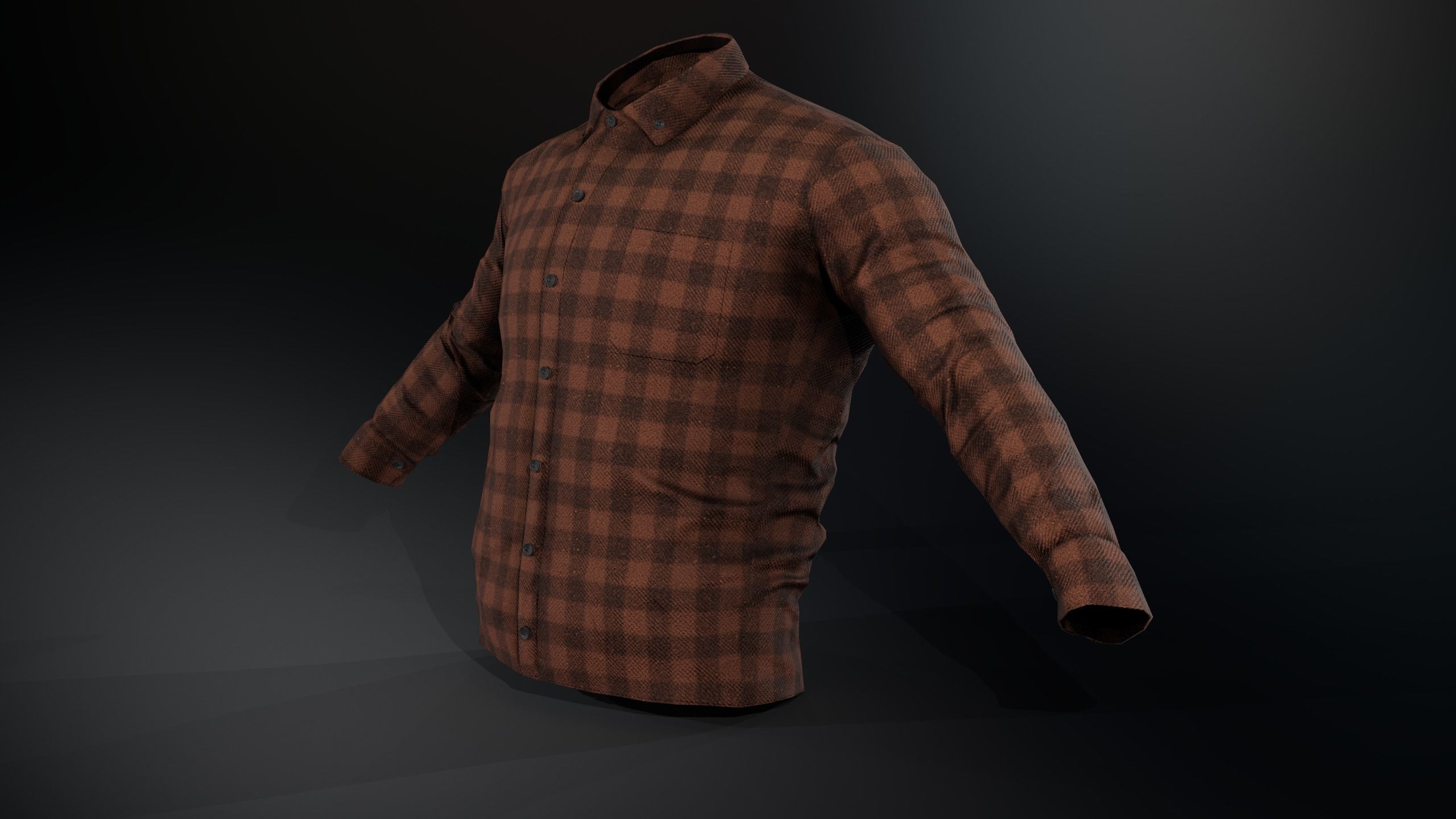 Brown Flannel Button Up Shirt  Low-poly 3D model_5