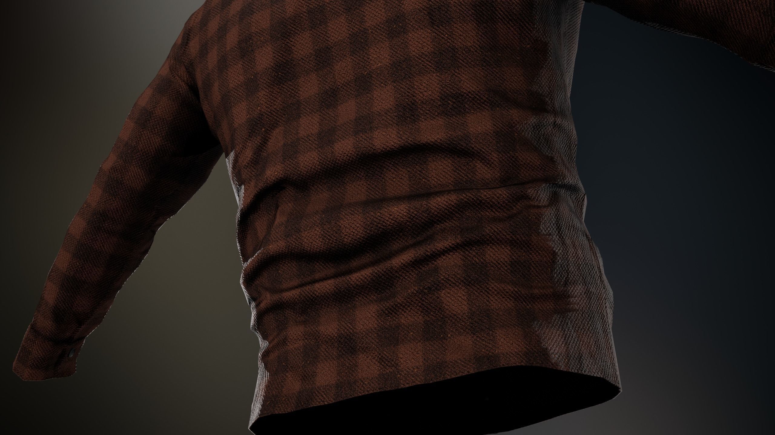 Brown Flannel Button Up Shirt  Low-poly 3D model_9