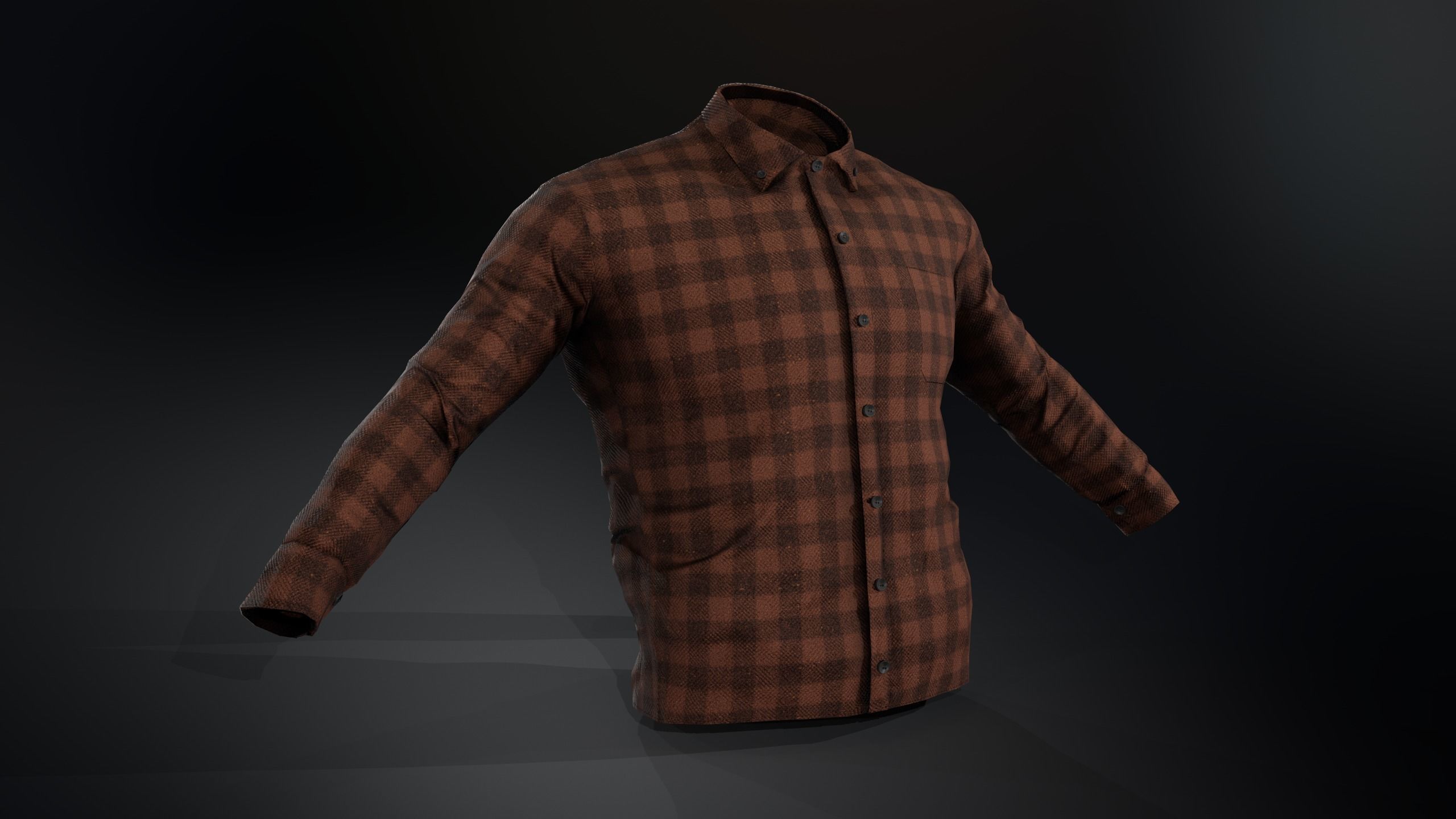 Brown Flannel Button Up Shirt  Low-poly 3D model_1