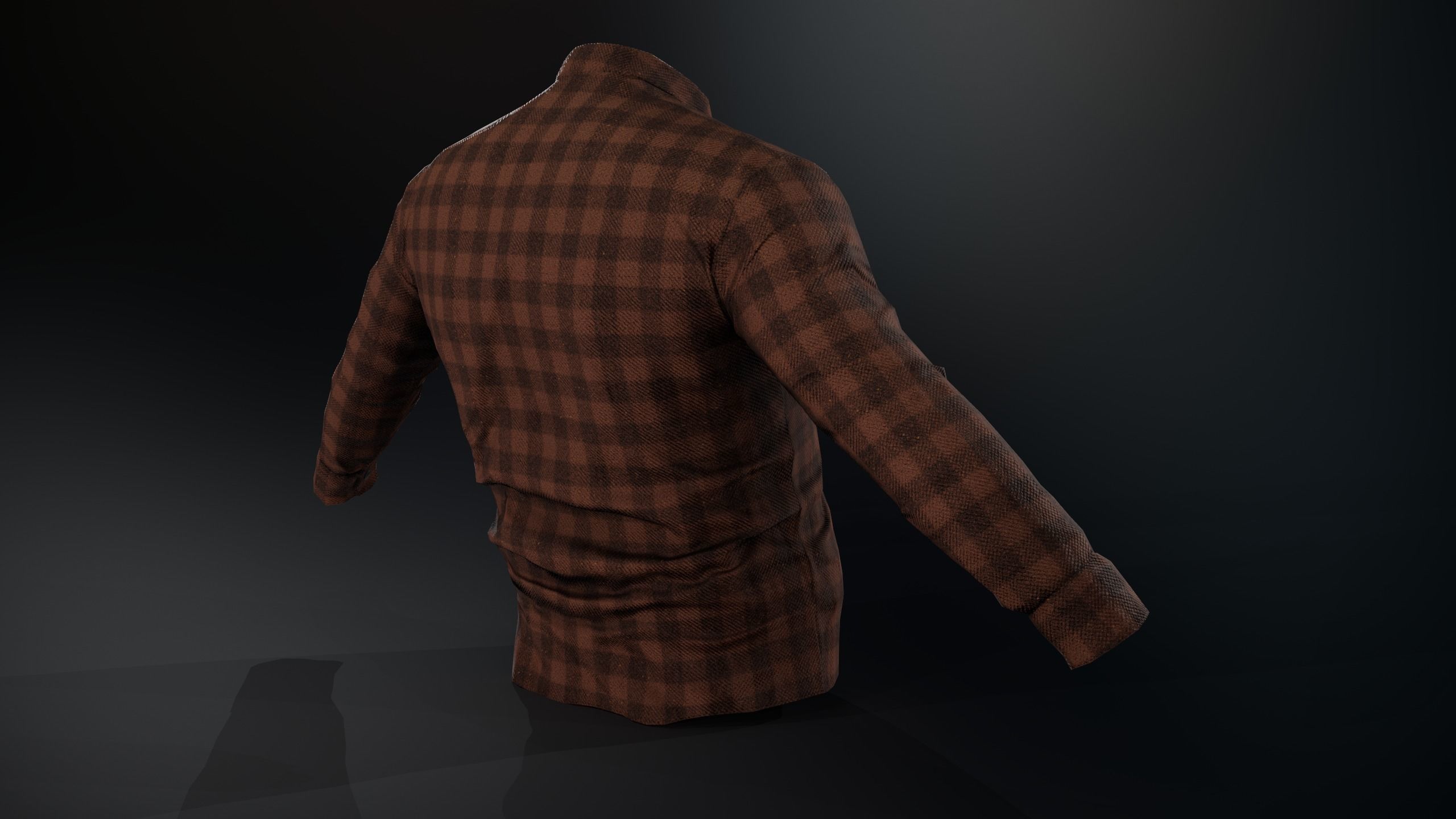Brown Flannel Button Up Shirt  Low-poly 3D model_3