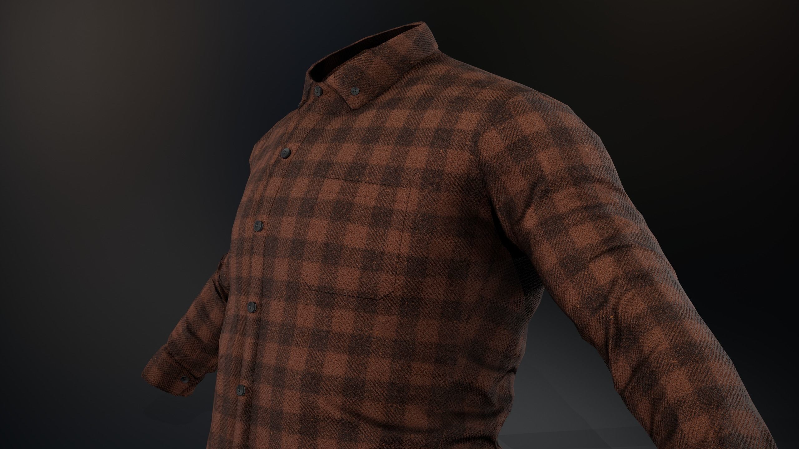 Brown Flannel Button Up Shirt  Low-poly 3D model_10