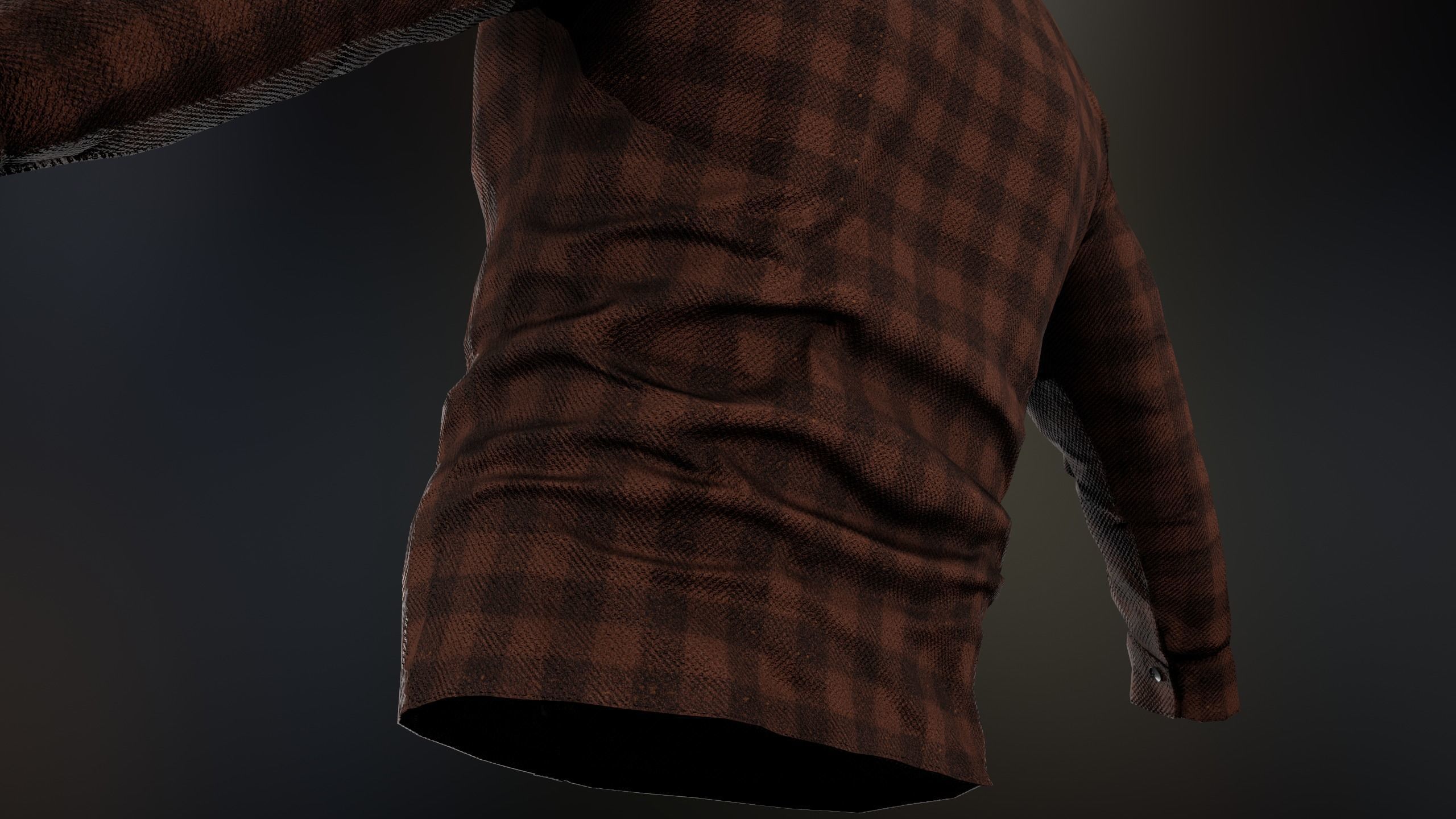Brown Flannel Button Up Shirt  Low-poly 3D model_11