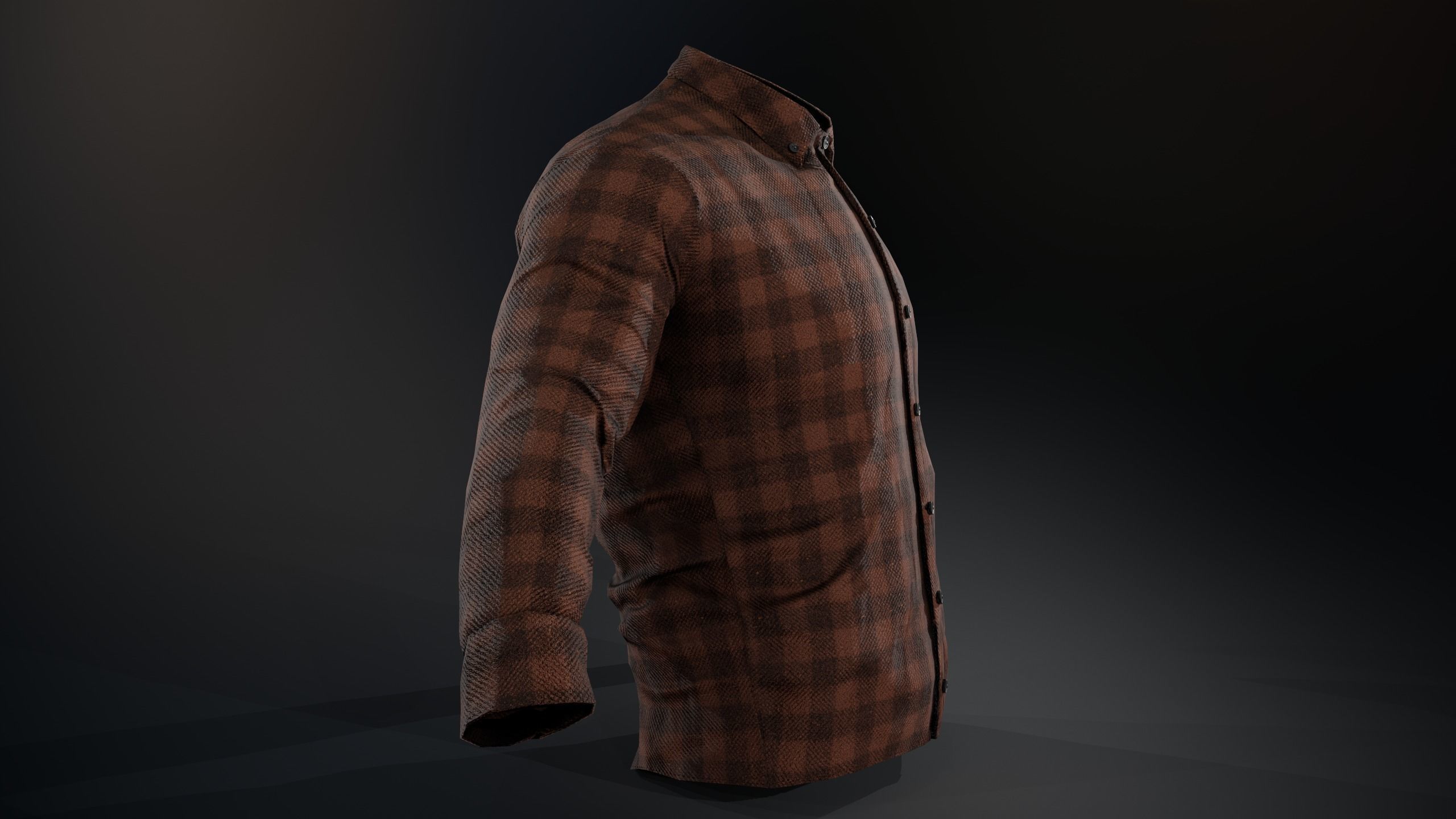 Brown Flannel Button Up Shirt  Low-poly 3D model_4