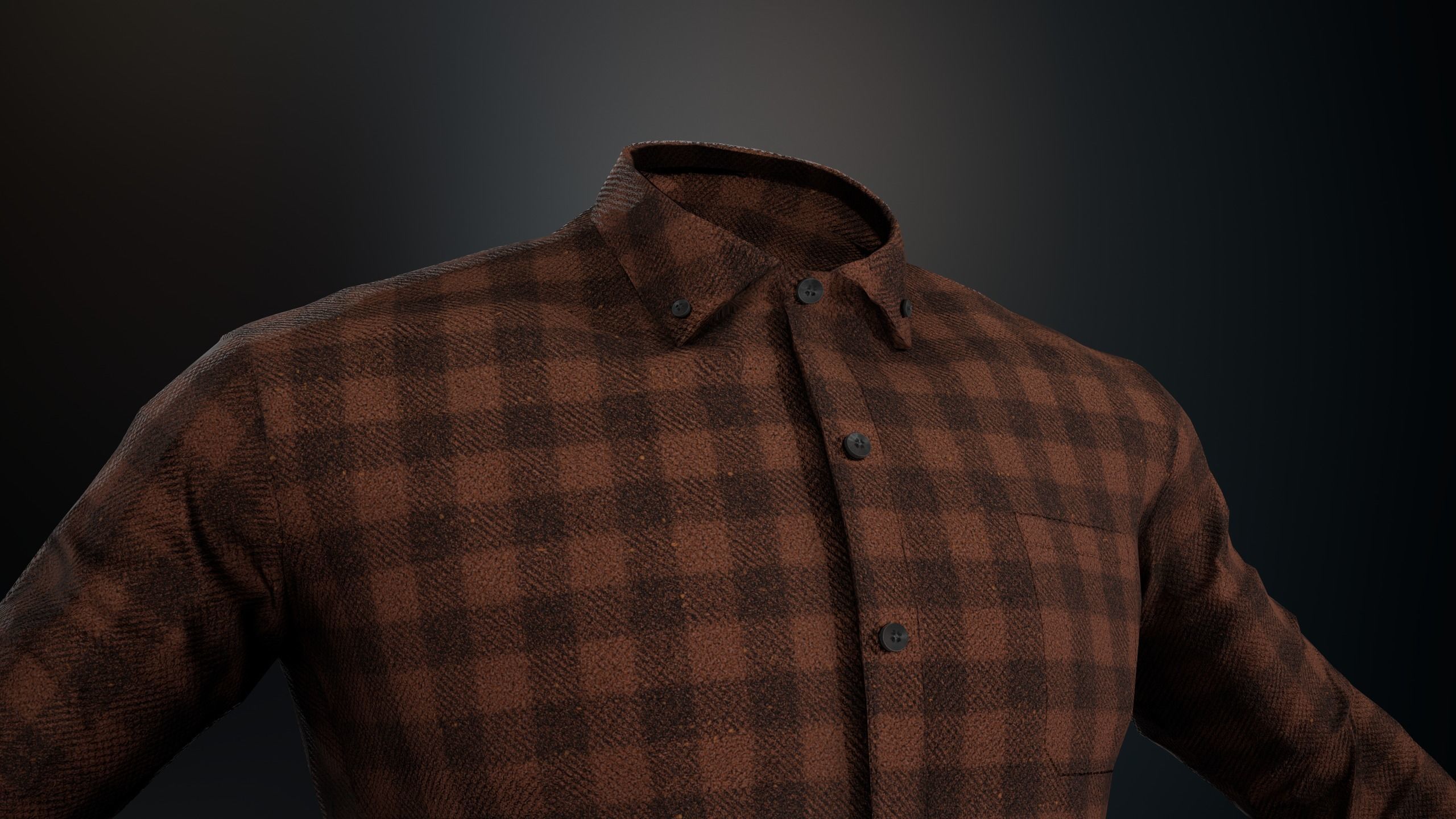 Brown Flannel Button Up Shirt  Low-poly 3D model_8