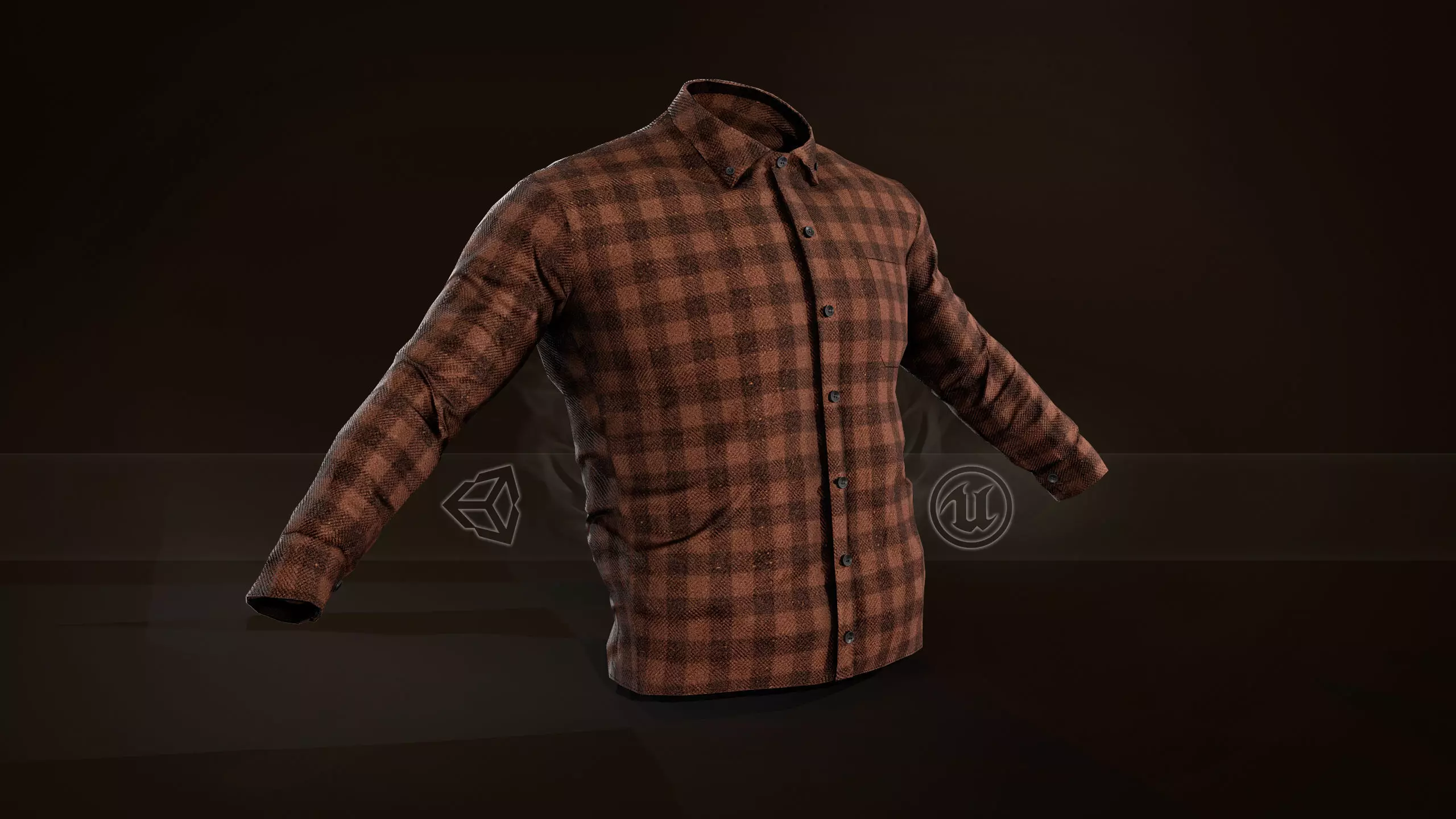 Brown Flannel Button Up Shirt  Low-poly 3D model_0