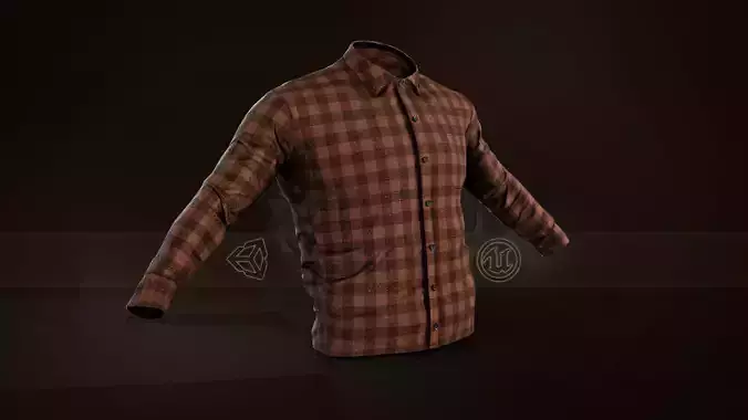 Brown Flannel Button Up Shirt  Low-poly 3D model
