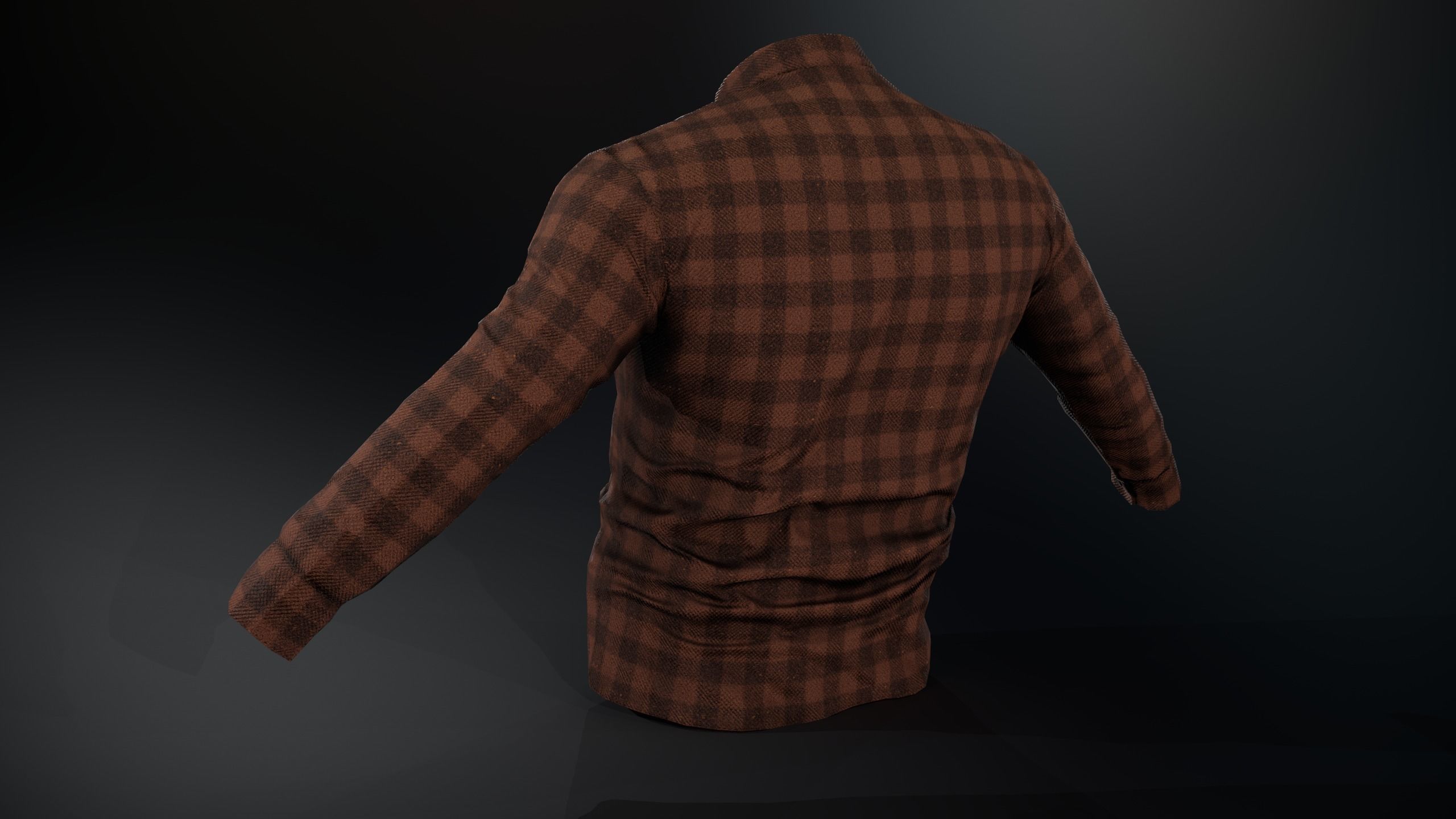 Brown Flannel Button Up Shirt  Low-poly 3D model_6