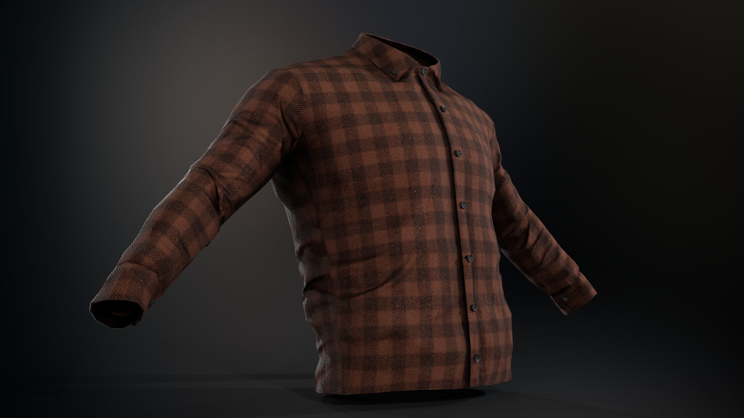 Brown Flannel Button Up Shirt  Low-poly 3D model_2
