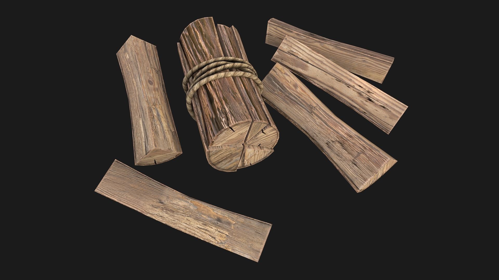 Bundle Of Firewood Low-poly 3D model_4