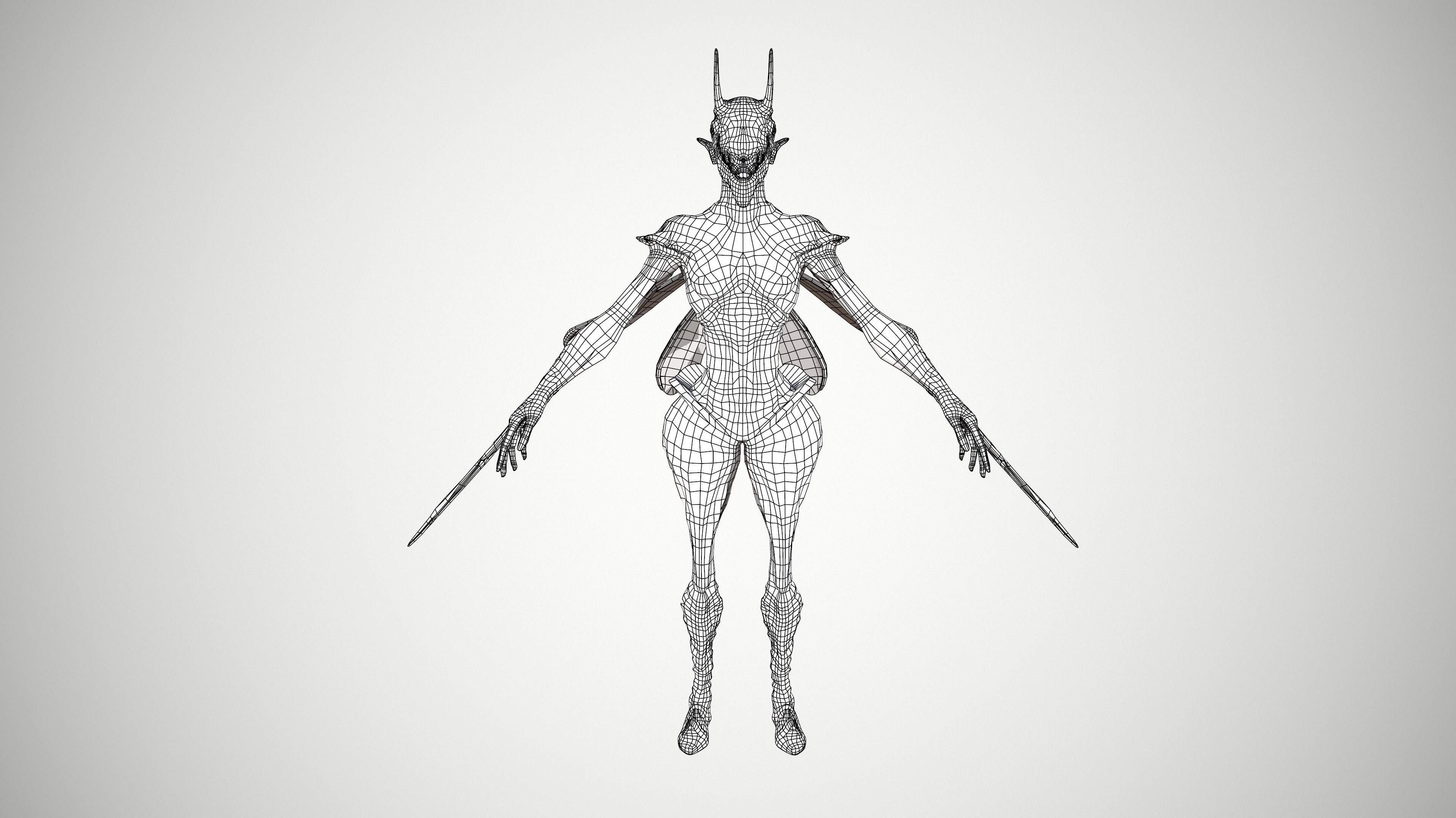 Elliel demon with horns Low-poly 3D model_9