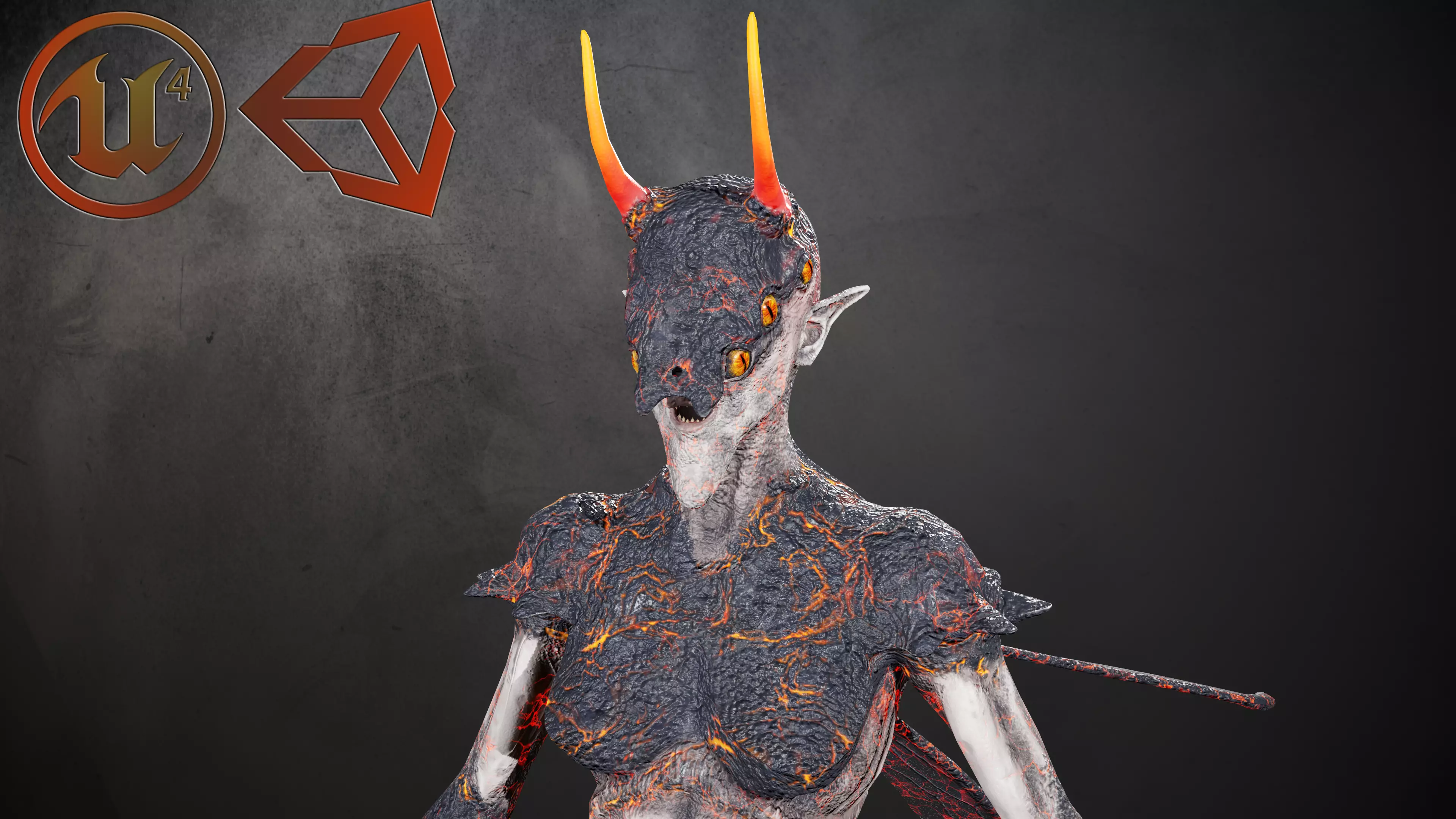 Elliel demon with horns Low-poly 3D model_0